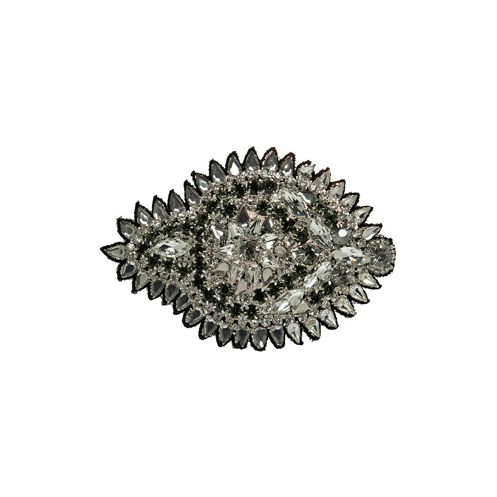 Silver and Gray Abstract Beaded Rhinestone Applique - 4.375" x 3"