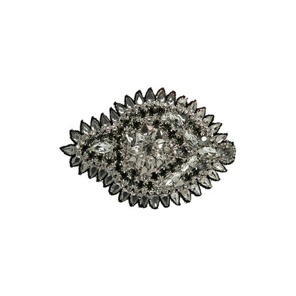 Silver and Gray Abstract Beaded Rhinestone Applique - 4.375" x 3"