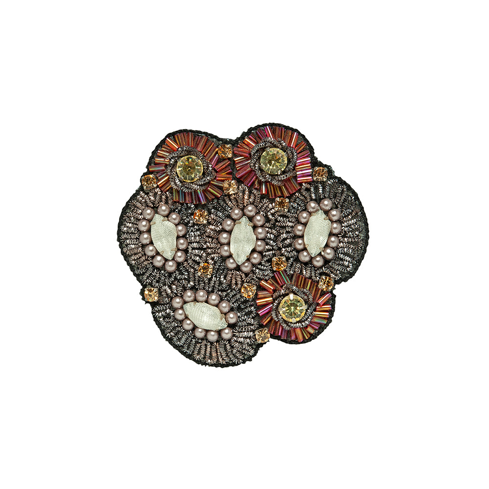 Pink and Gray Abstract Beaded Rhinestone Applique - 3 x 3