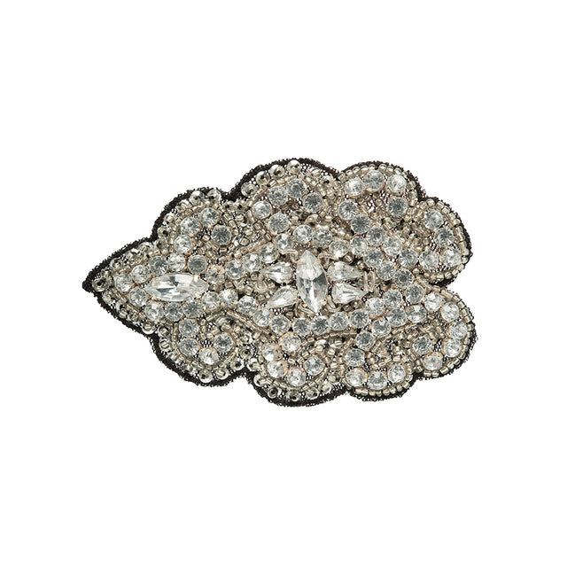 Crystal and Gray Abstract Beaded Rhinestone Applique - 3.5 x 2.375