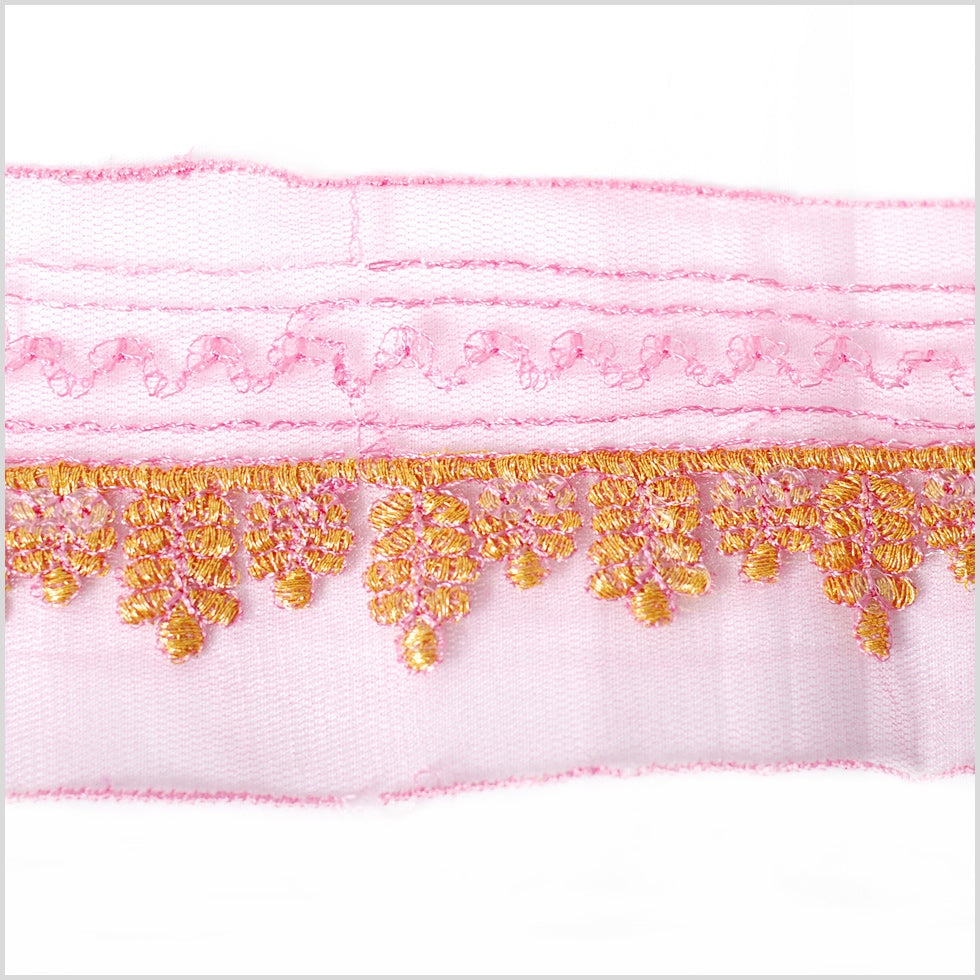 Pink/Gold Metallic Emboidered Trim