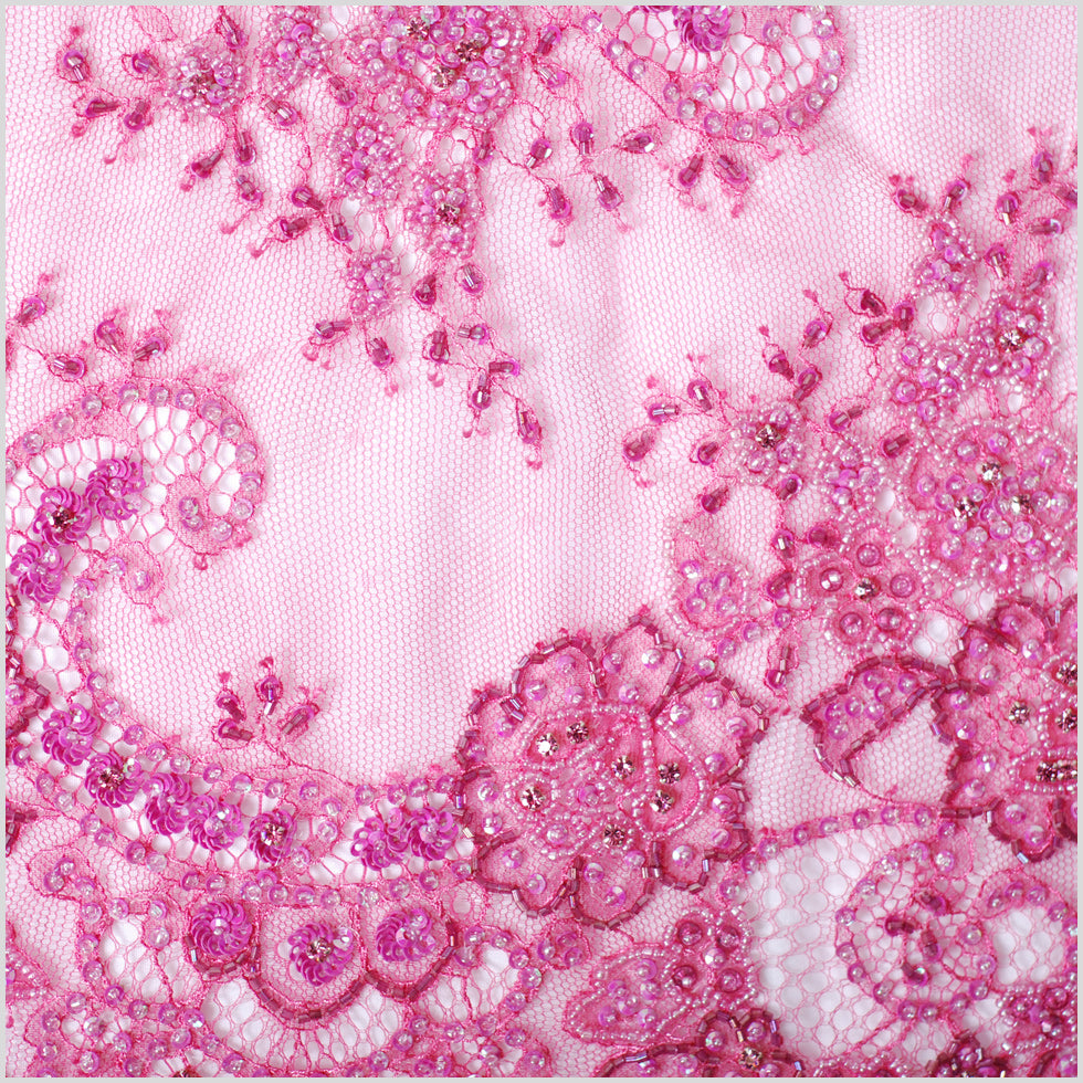 11.8 Fuchsia Fancy Beaded Sequined Lace Trim