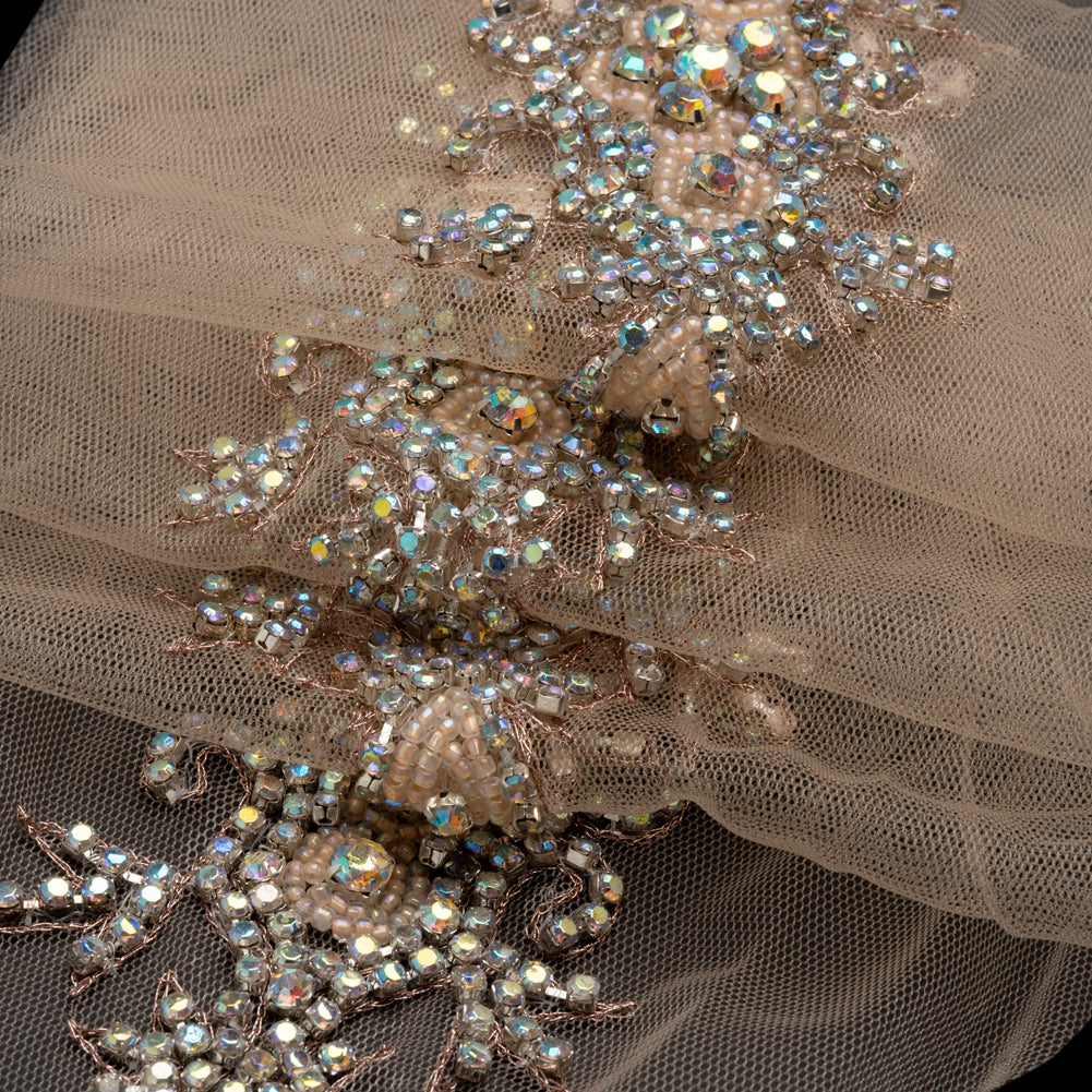 Silver/Champagn Fancy Beaded Trim - Detail