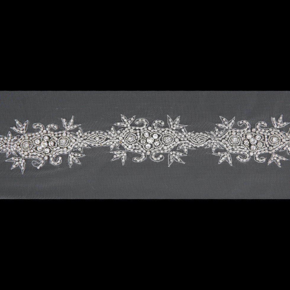 2.5" Crystal Silver Fancy Beaded Rhinestone Trim
