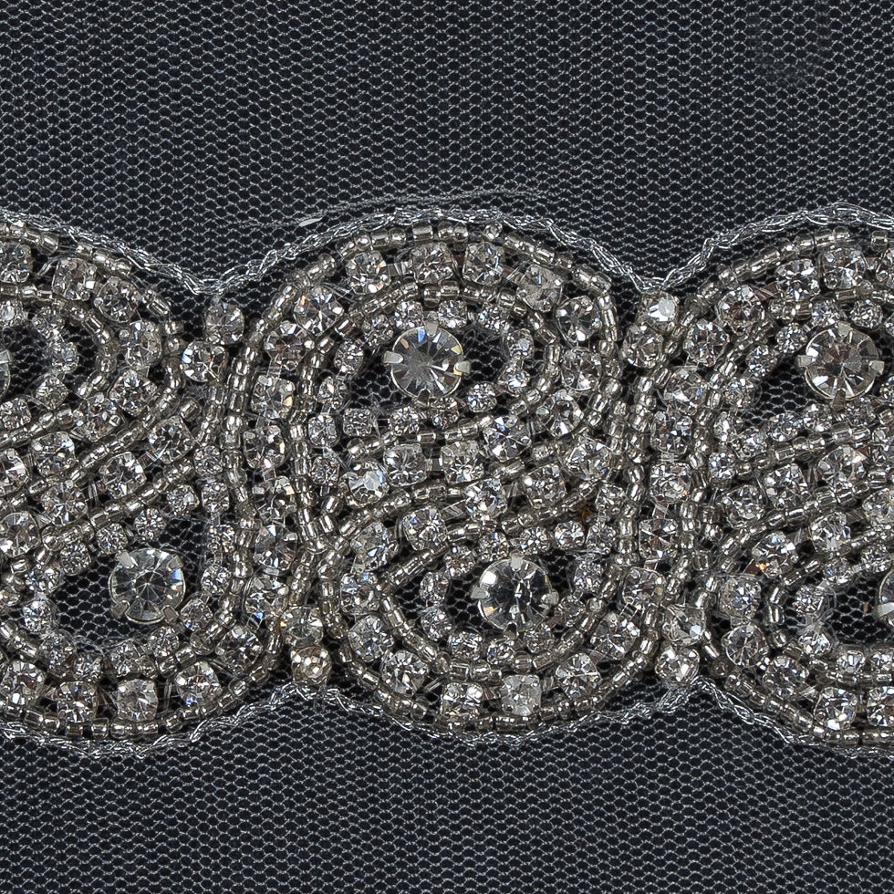 Clear Crystal Rhinestone Beaded Trim - 1.5 - Detail