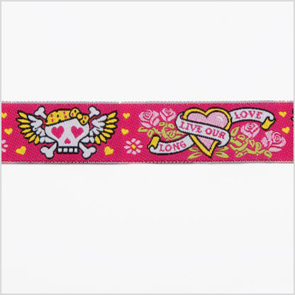 7/8" Pink French Jacquard Ribbon
