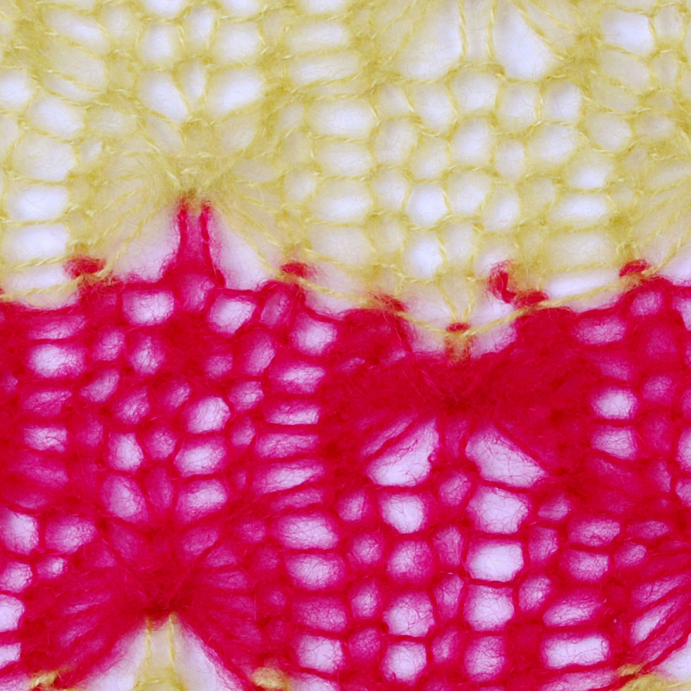 Chartreuse and Raspberry Blended Wool Crochet Knit Detail