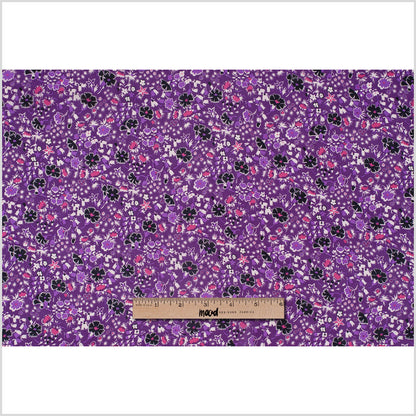 Famous Designer Bright Violet Retro Floral Silk Chiffon Print - Full