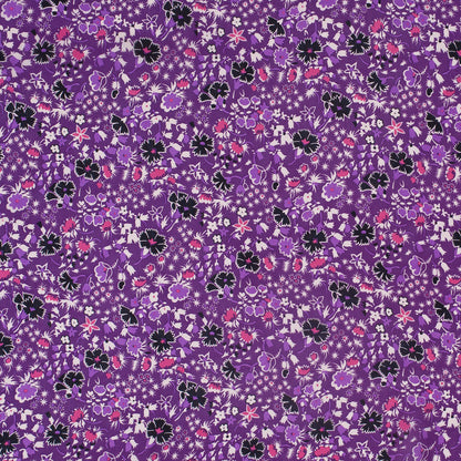 Famous Designer Bright Violet Retro Floral Silk Chiffon Print
