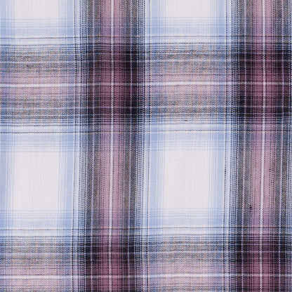 Famous NYC Designer Sky Blue/Rose Plaid Cotton Voile Detail