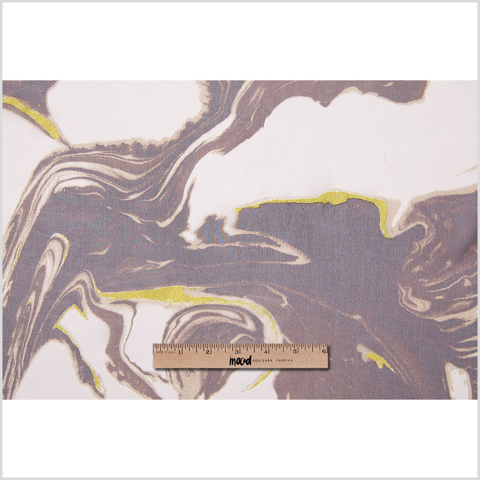 Brown and Pale Beige Swirling Lava Silk Chiffon Print - Full
