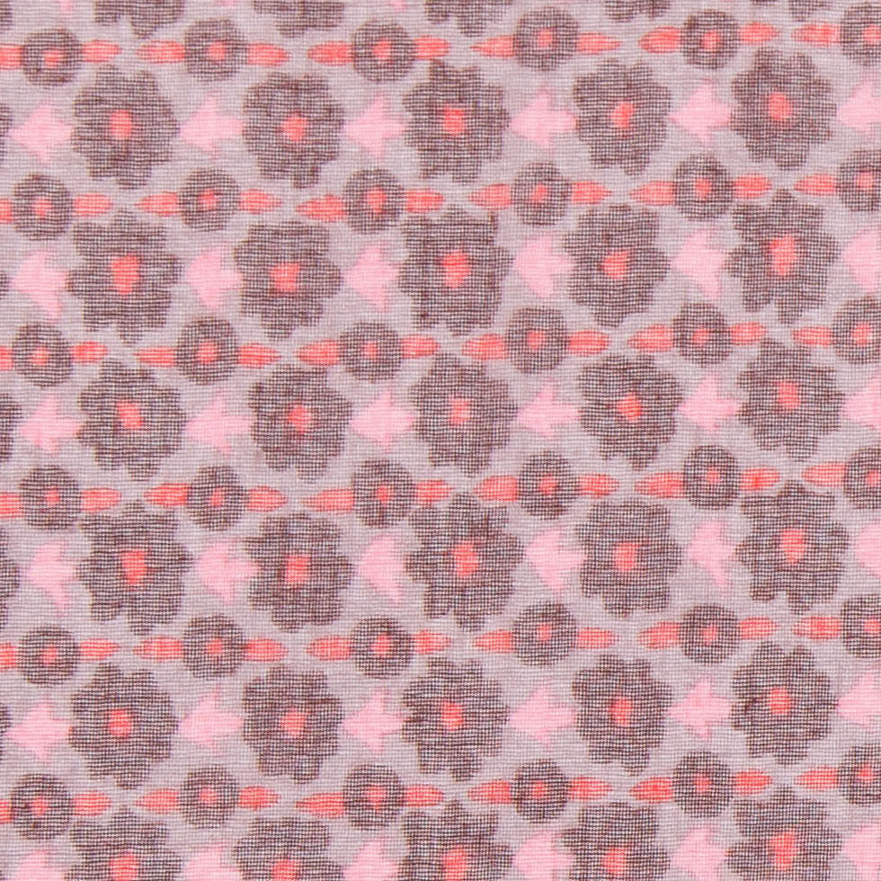 Famous NYC Designer Retro Floral Pink and Brown Silk Gauze - Detail