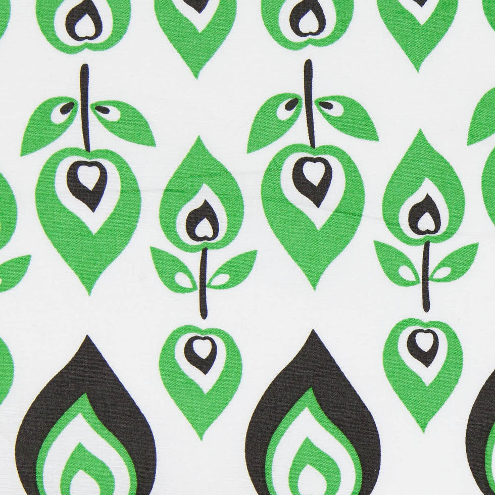 Green and Black Retro-Style Stretch Cotton Print - Detail