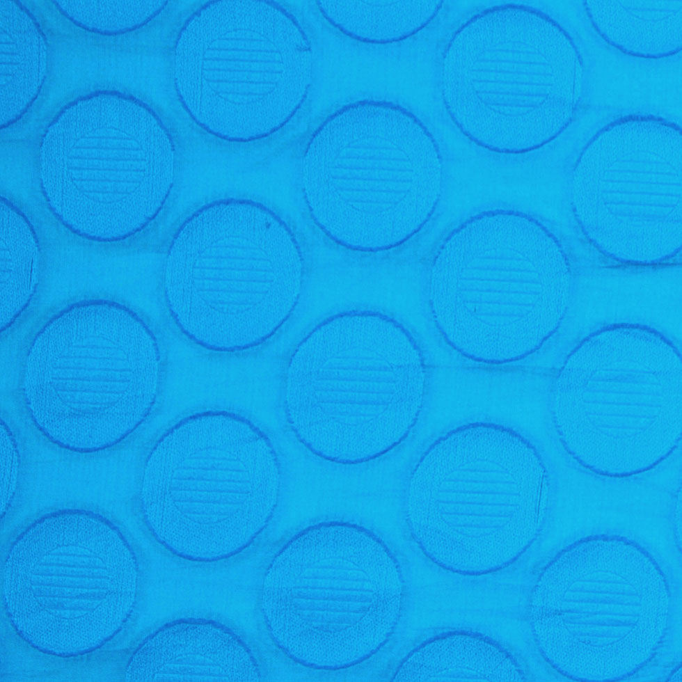 Bright Aqua Polka Dots Embroidered Cotton Voile