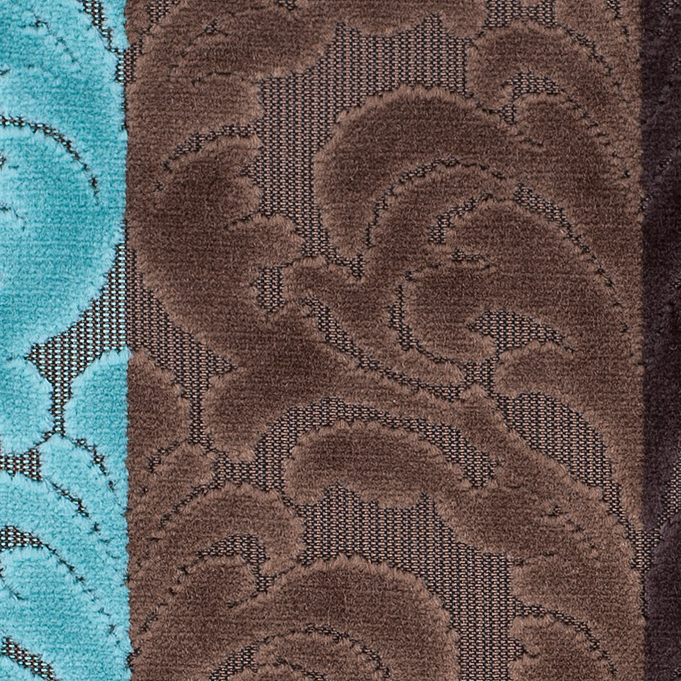 Browns and Aqua Striped/Floral Cut Velvet Detail