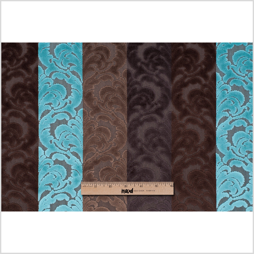 Browns and Aqua Striped/Floral Cut Velvet Full