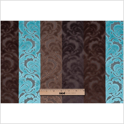 Browns and Aqua Striped/Floral Cut Velvet Full