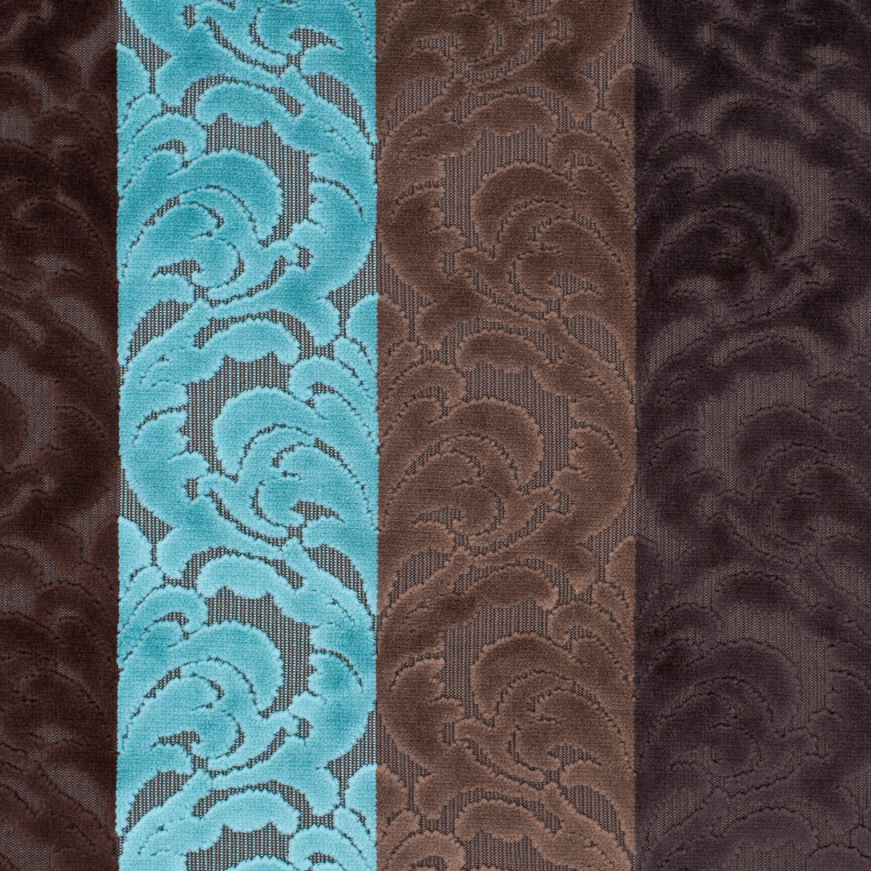 Browns and Aqua Striped/Floral Cut Velvet