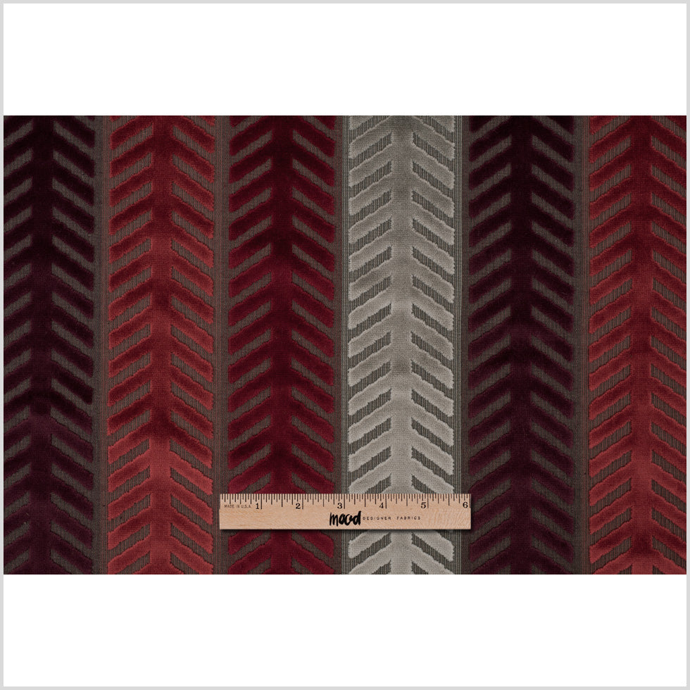 Burgundy and Taupe Geometric Cut Velvet Full