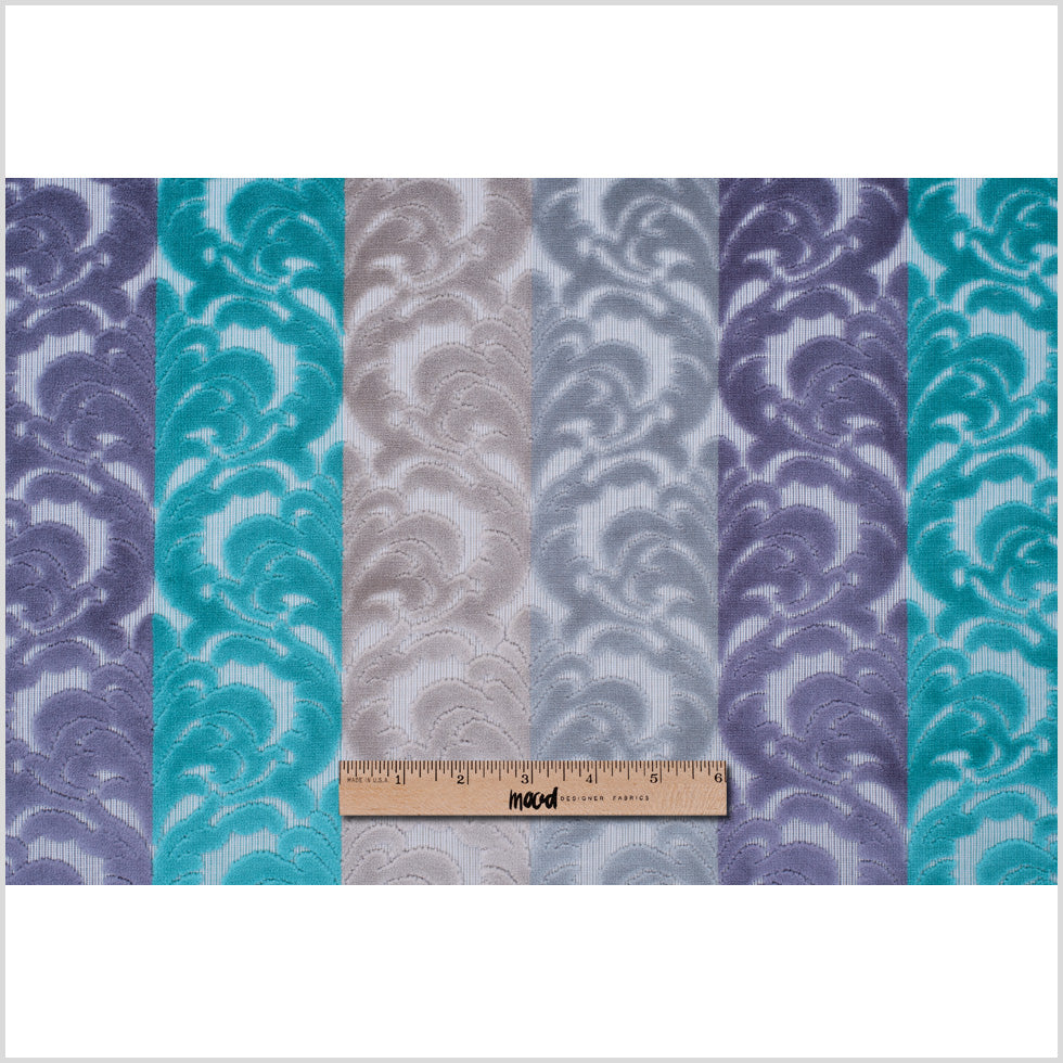 Silver, Purple and Aqua Striped/Floral Cut Velvet Full