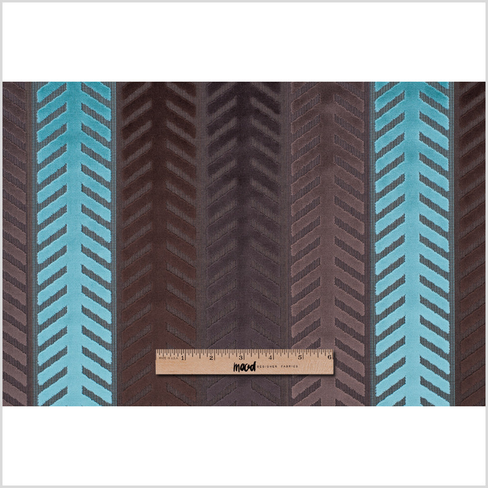 Brown and Aqua Geometric Cut Velvet Full