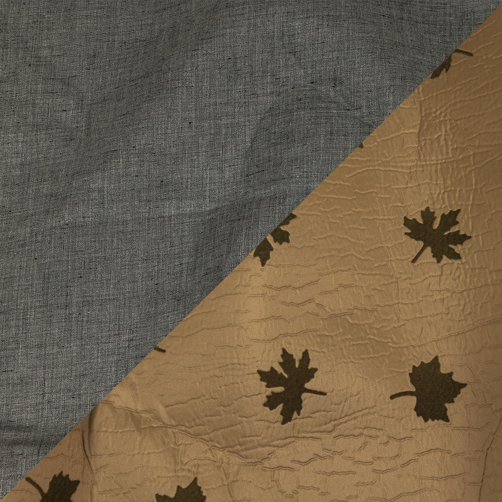 Khaki and Olive Flocked Leaves and Heathered Gray Bonded Double Faced Woven with Foam Core