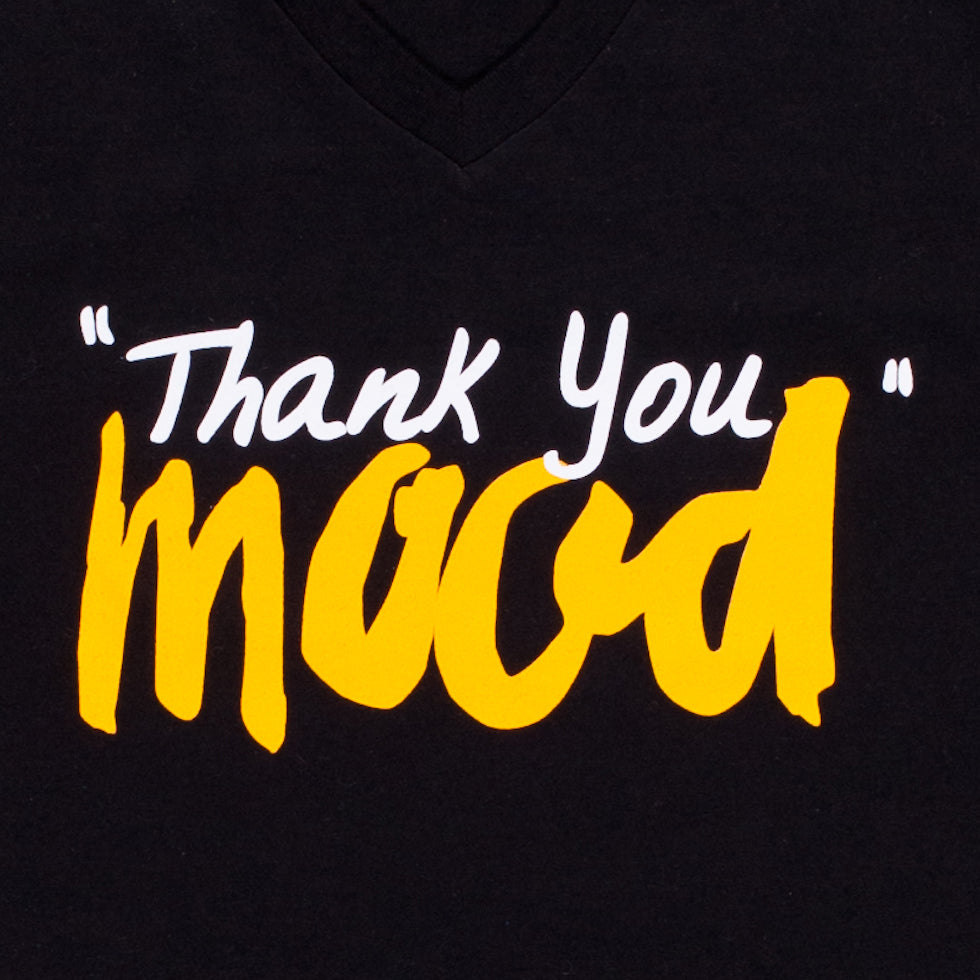 Black and Gold Thank You Mood T-Shirt Detail
