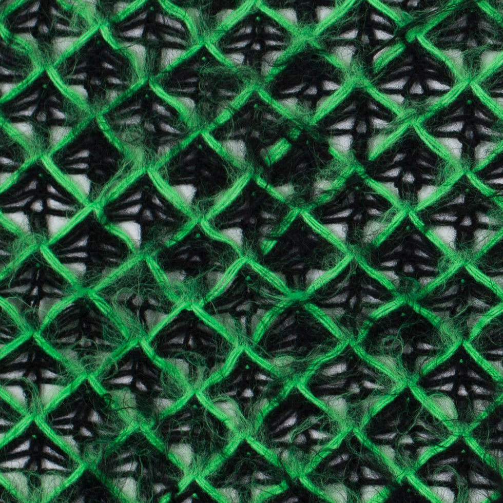 Black and Bright Green Lacey Diamonds Acrylic Knit - Detail