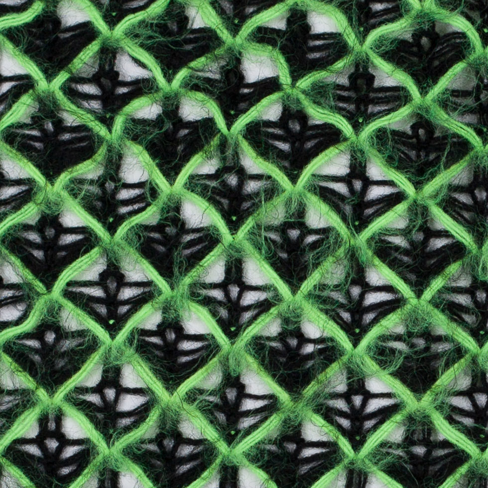 Black and Neon Green Lacey Diamonds Acrylic Knit - Detail