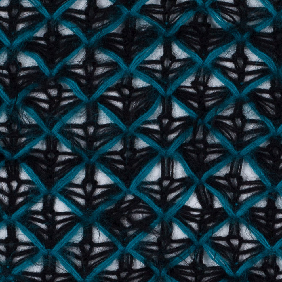 Black and Teal Lacey Diamonds Acrylic Knit - Detail