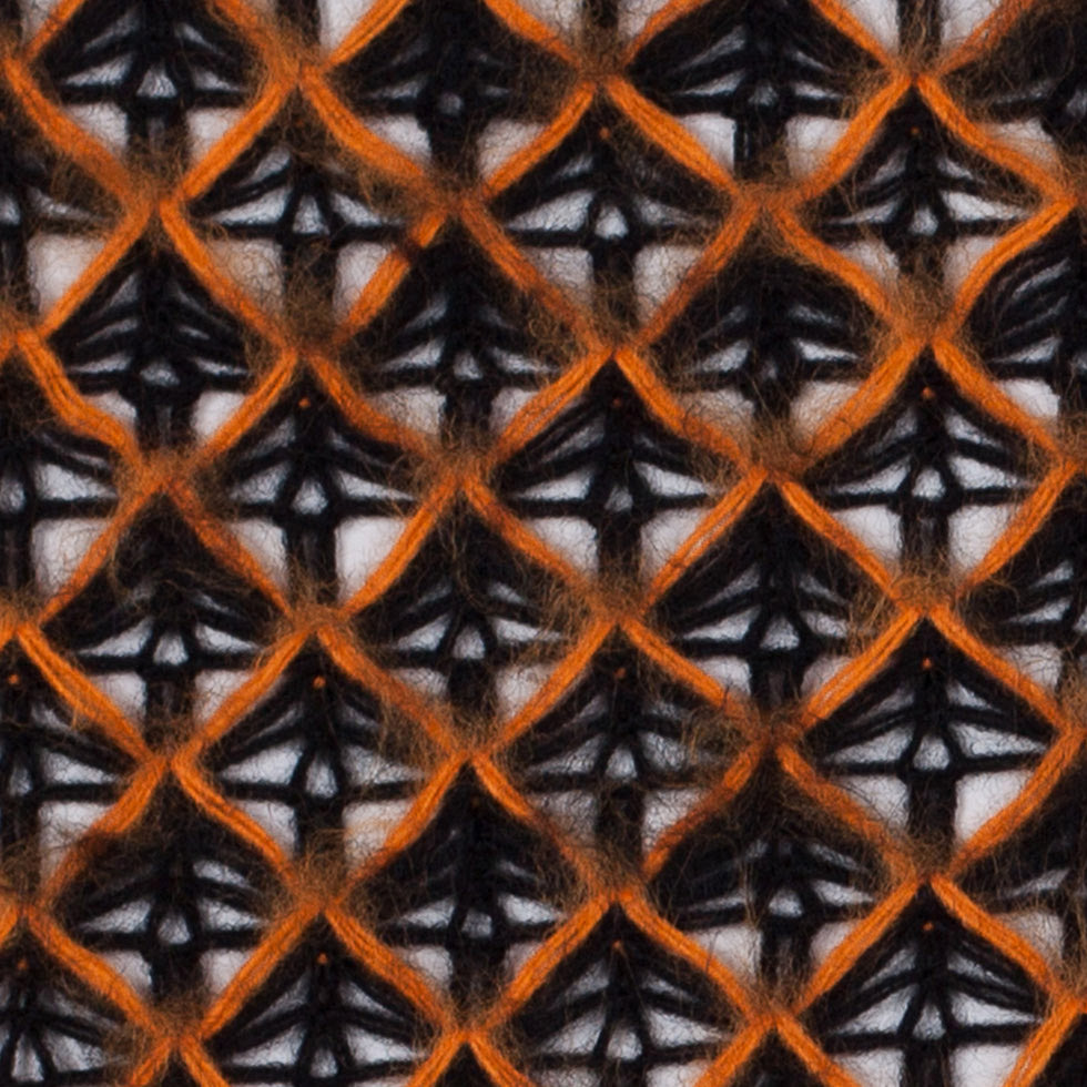 Lacey Diamonds Acrylic Knit - Black and Orange Detail