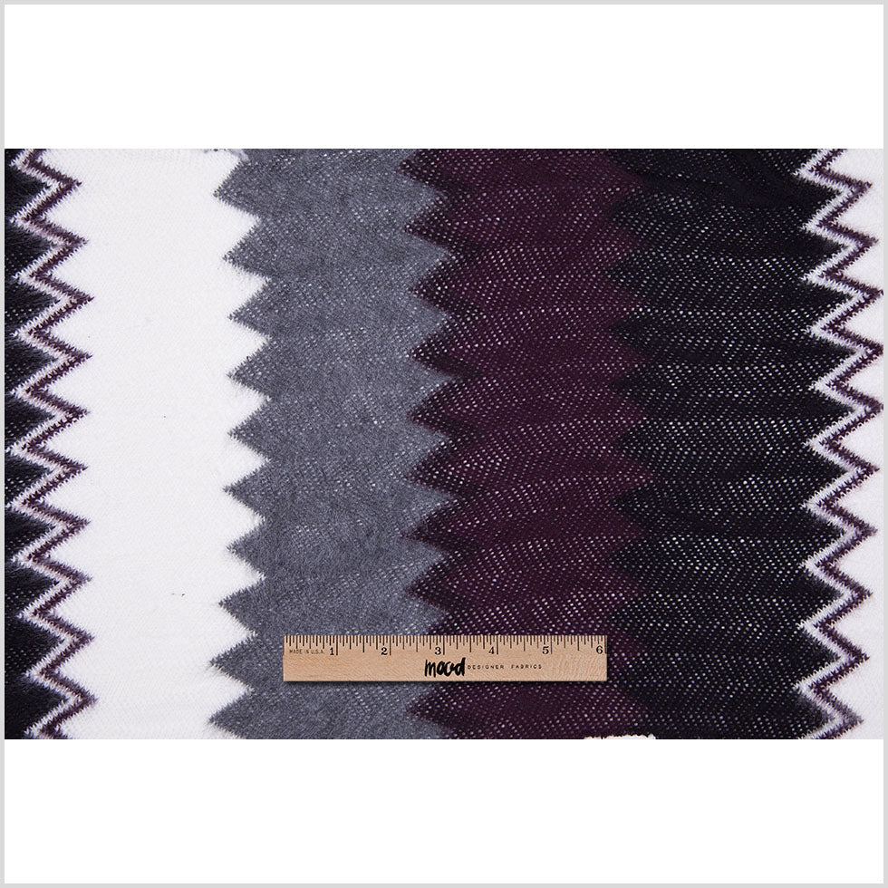 Burgundy, Black and White Big Zig Zags Soft Sweater Knit - Full