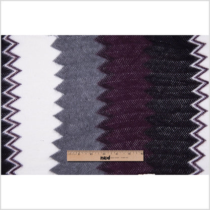 Burgundy, Black and White Big Zig Zags Soft Sweater Knit - Full