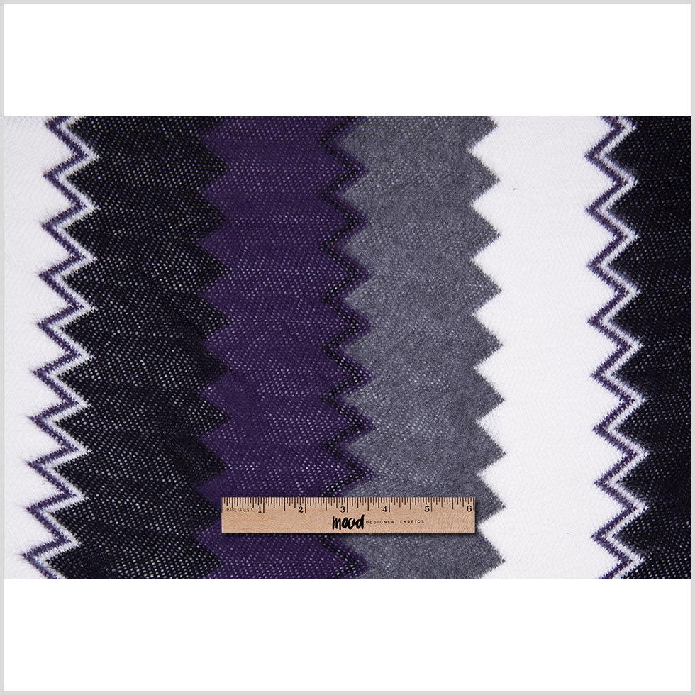 Purple, Black and White Big Zig Zags Soft Sweater Knit - Full