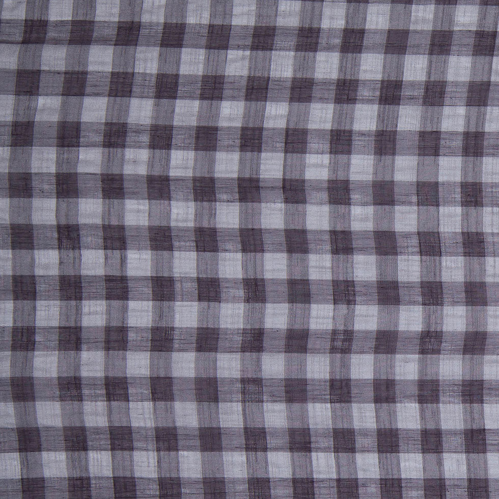 Slate Gray and Black Checked Semi-Sheer Poly Shirting