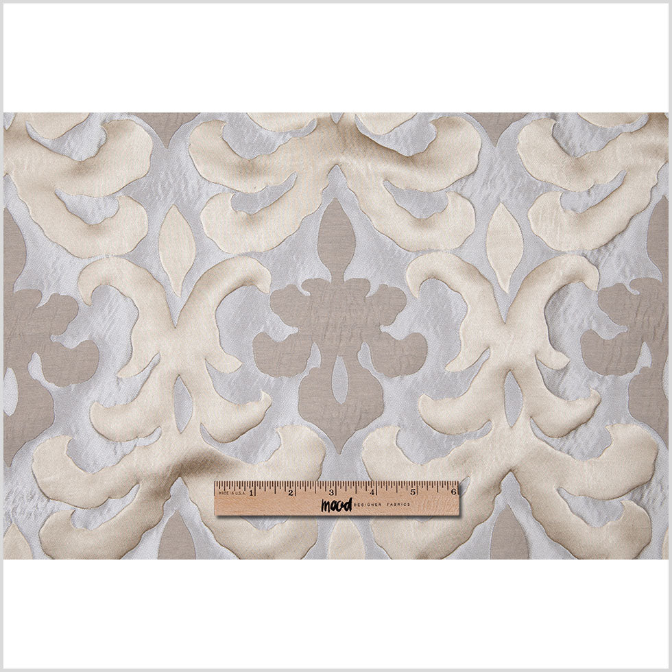 Beige Damask Polyester Brocade Satin - Full