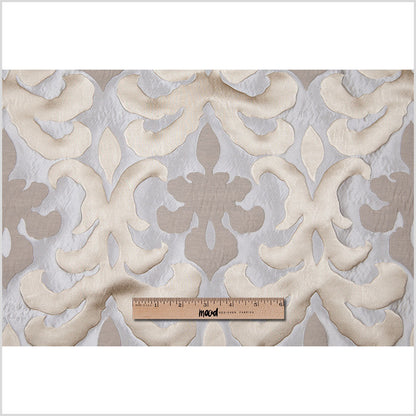 Beige Damask Polyester Brocade Satin - Full
