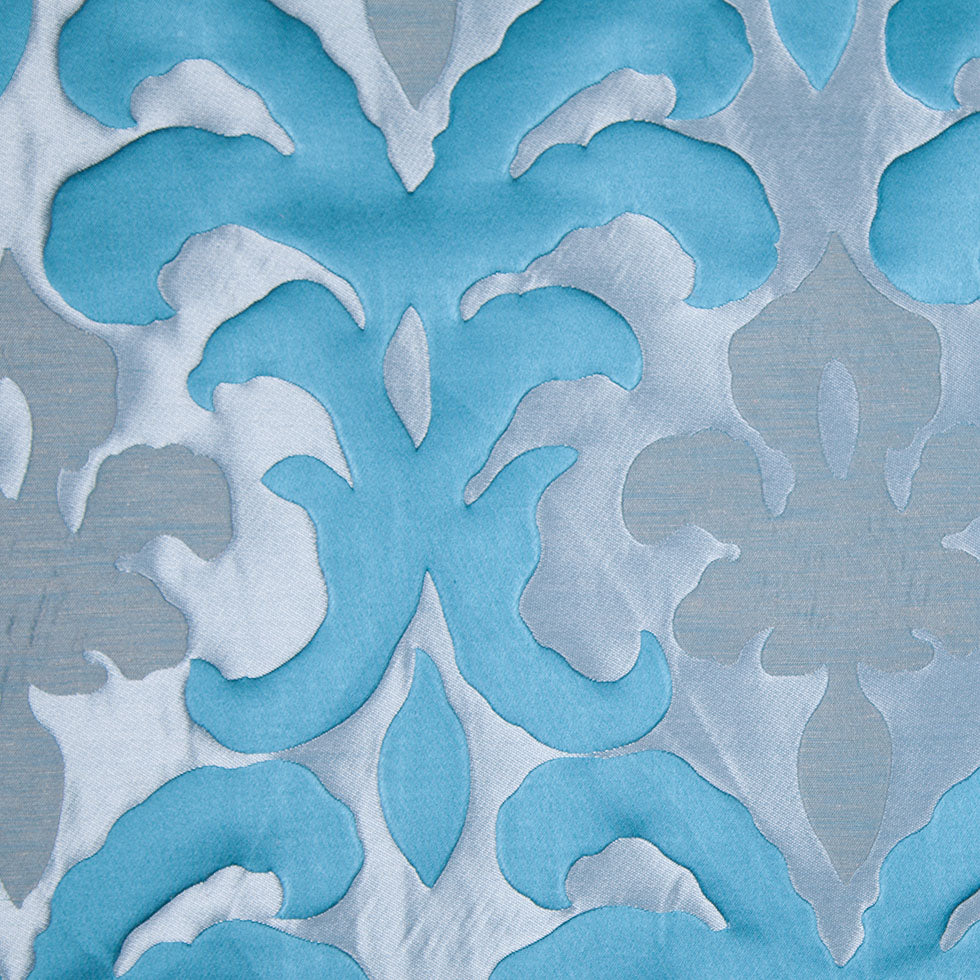 Blue Damask Polyester Brocade Satin