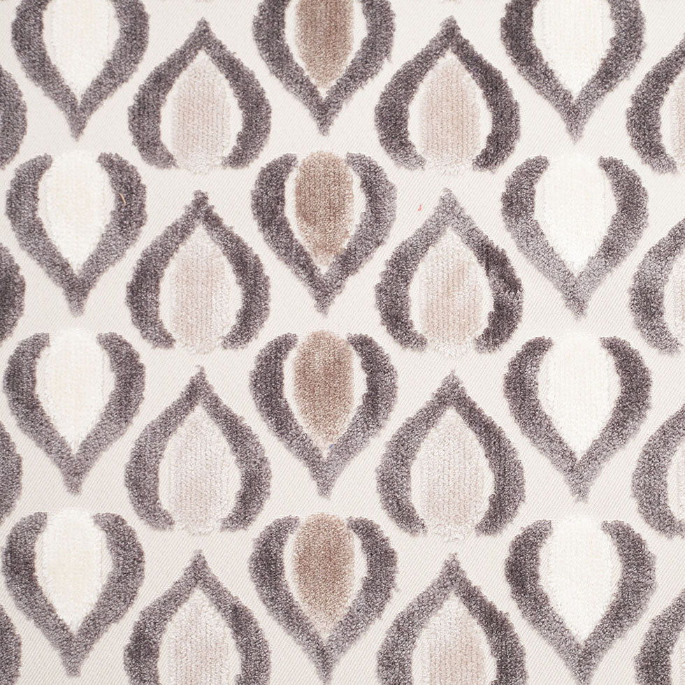 Gray/Ivory Geometric Cut Polyester-Viscose Velvet