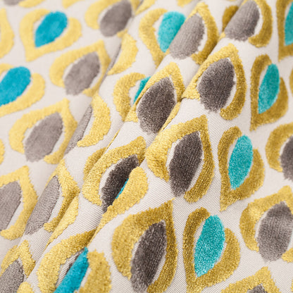 Green/Blue Geometric Cut Polyester-Viscose Velvet Folded