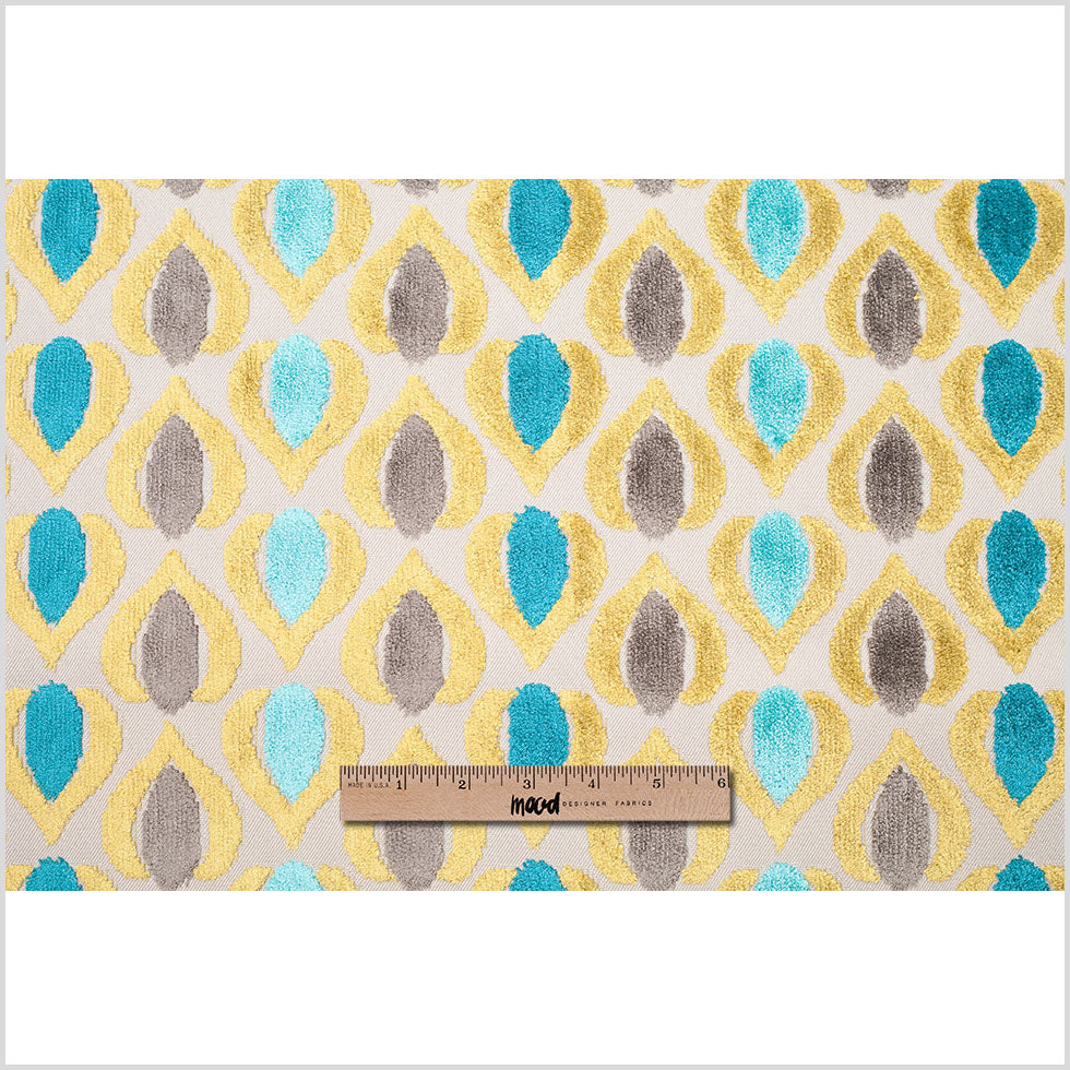Green/Blue Geometric Cut Polyester-Viscose Velvet Full