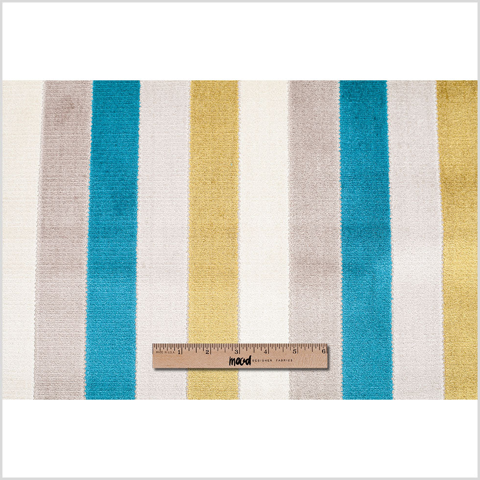 Green/Blue Striped Polyester Blended Velvet - Full