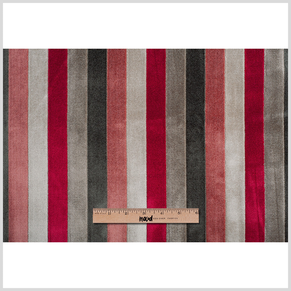 Brown/Red Striped Polyester Blended Velvet - Full