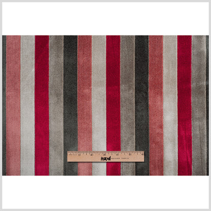 Brown/Red Striped Polyester Blended Velvet - Full
