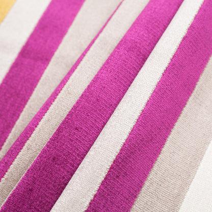 Fuchsia/Green Striped Polyester Blended Velvet - Folded