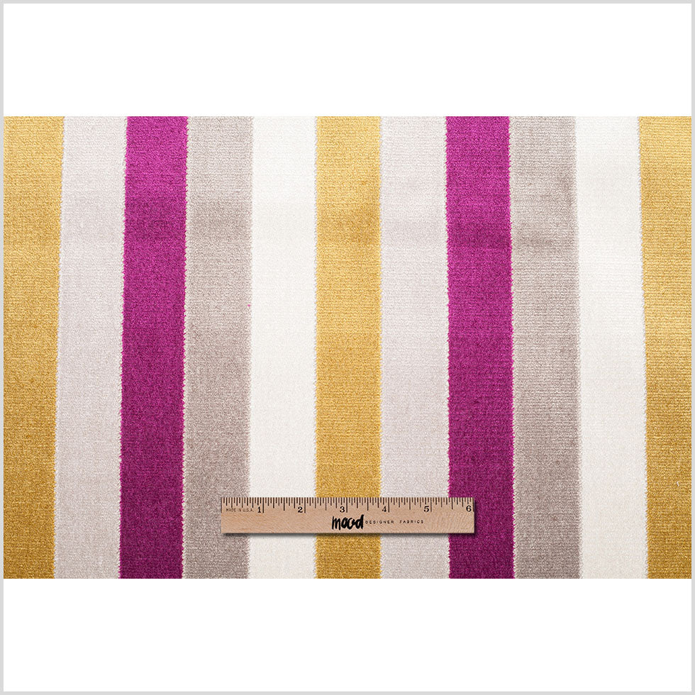 Fuchsia/Green Striped Polyester Blended Velvet - Full