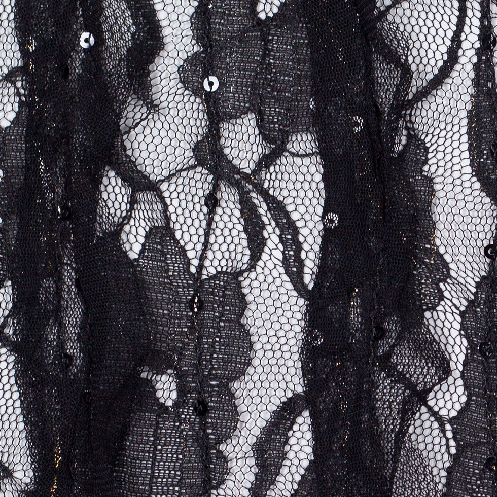 Famous Designer Black Ruffled Strips Lace - Detail