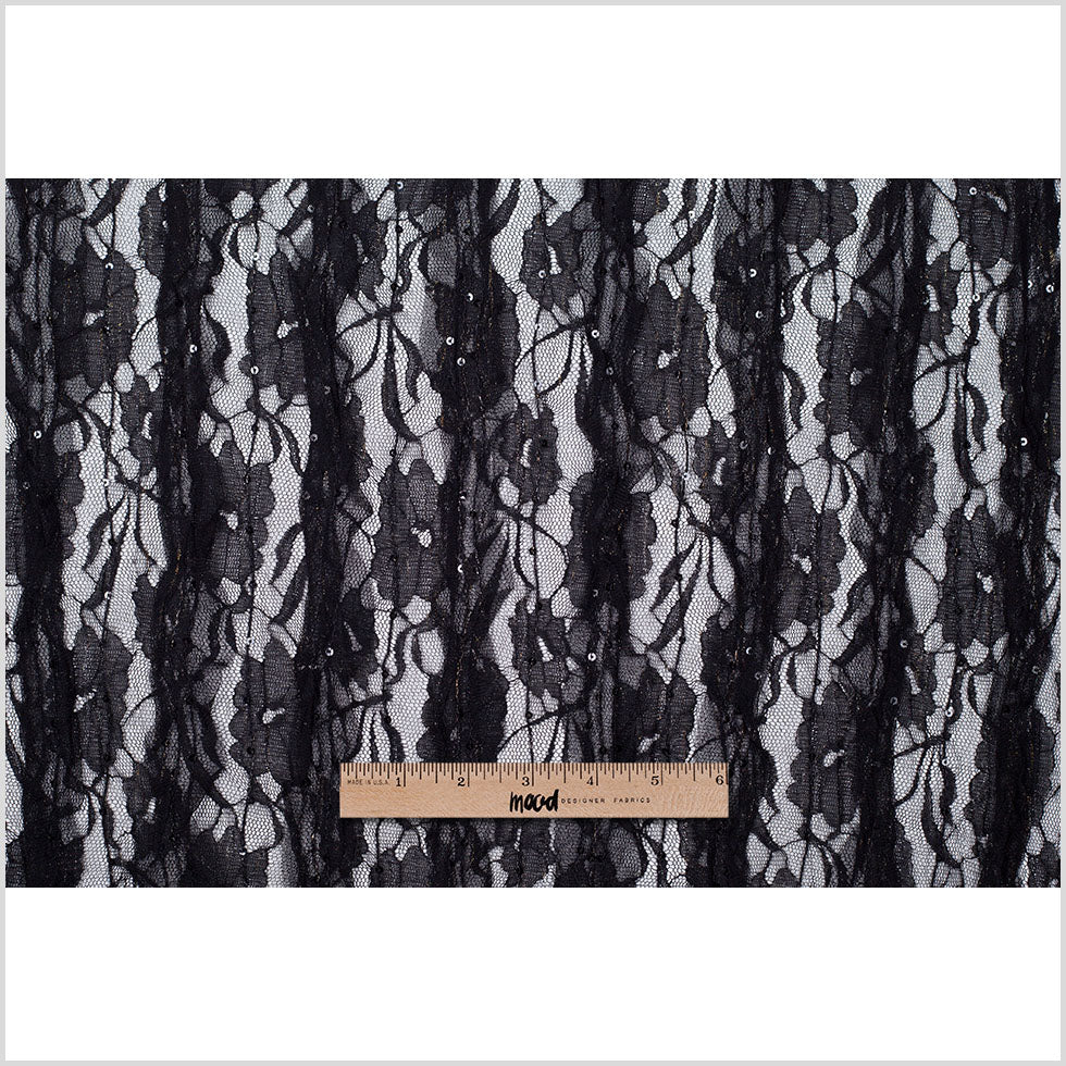 Famous Designer Black Ruffled Strips Lace - Full