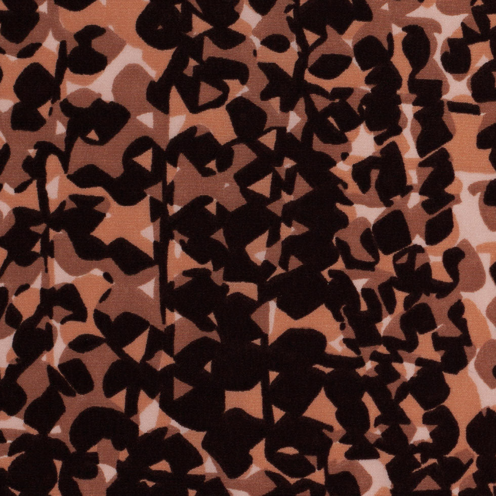 Famous Designer Pink and Brown Abstract Polyester Print - Detail