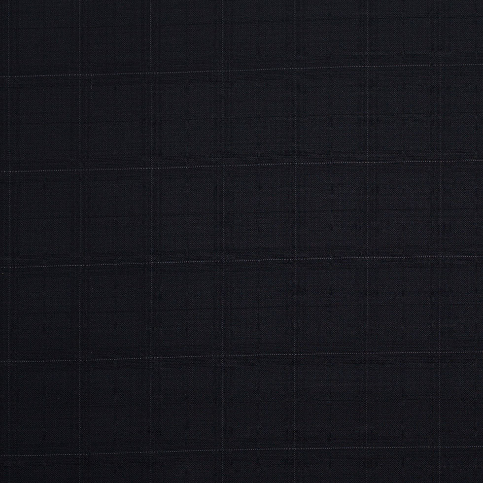 Black Windowpane Wool Suiting